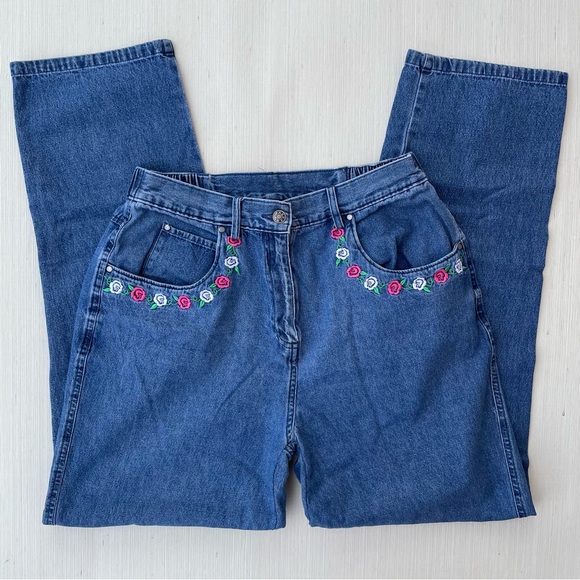 Breckenridge | Vintage 90s Embroidered Floral Stretchy Jeans - Picture 3 of 11